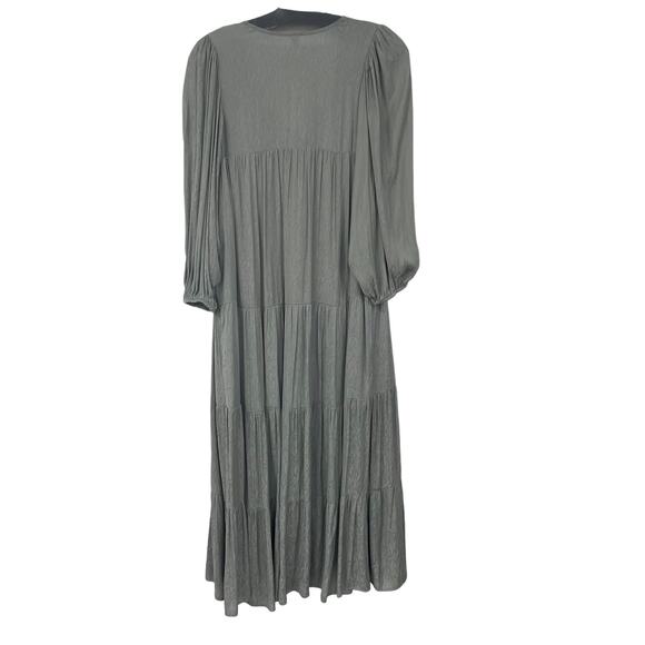 NWT Gentle Fawn Tiered Ruffle Tie Neck Aloe Green Foliage Print Maxi Dress Small - Picture 8 of 8